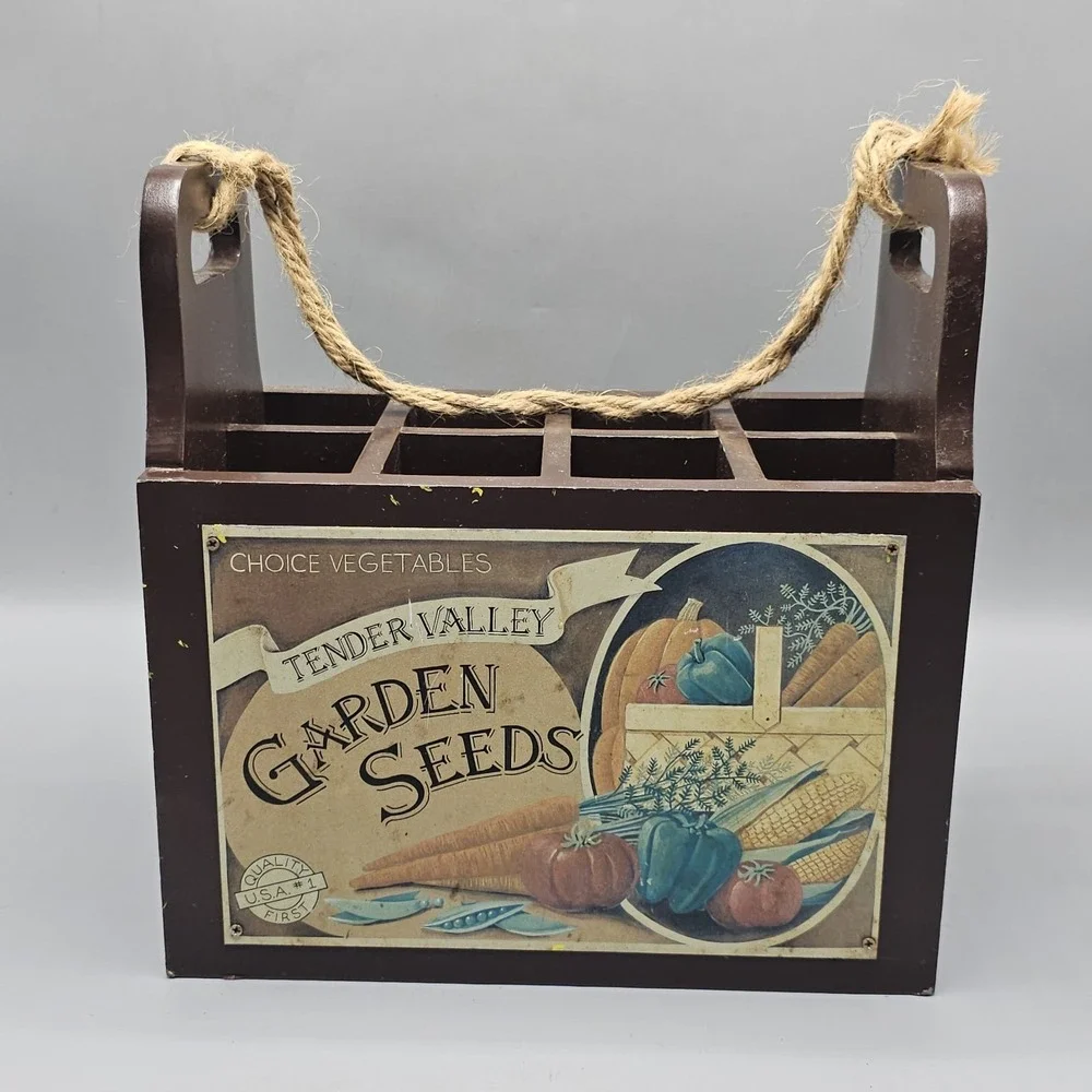 Vintage Wooden Seed Box Caddy Cottagecore Grandmacore M Tender Valley Garden Tin